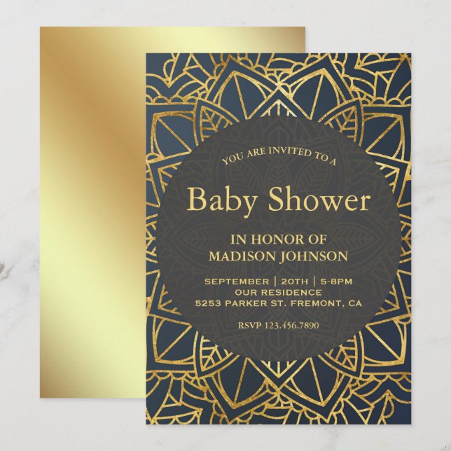 Modern Faux Gold Mandala Baby Shower Invitation (Front/Back)