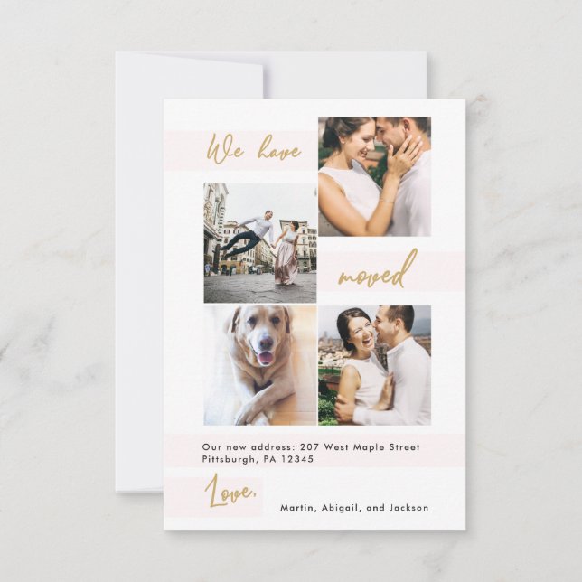 Modern Faux Gold Map Blush Change of Address Photo Thank You Card (Front)