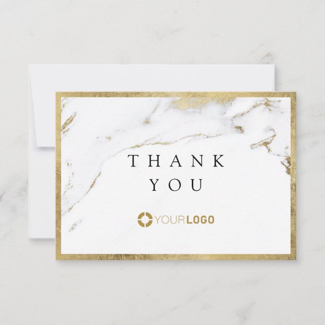 Modern faux gold marble luxe business thank you (Front)