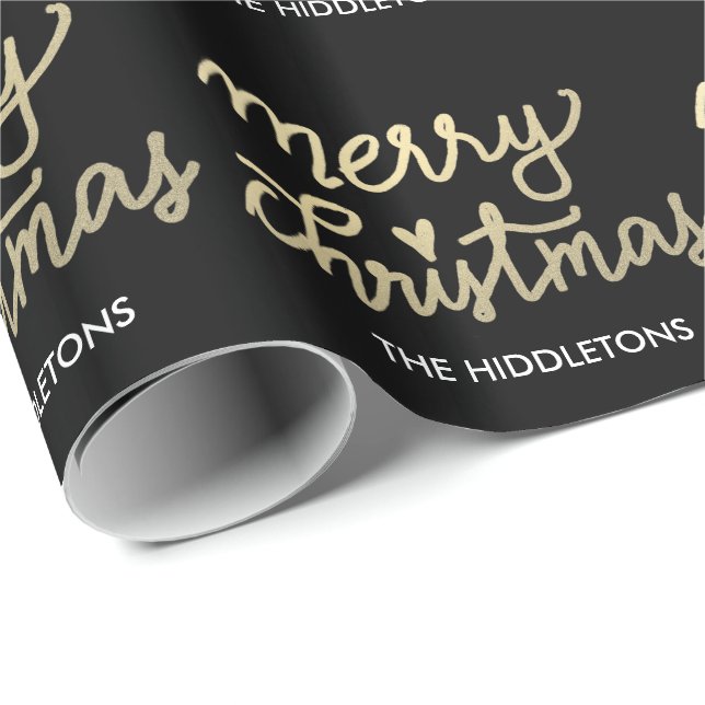 Modern Faux Gold Merry Christmas Handwritten Wrapping Paper (Roll Corner)