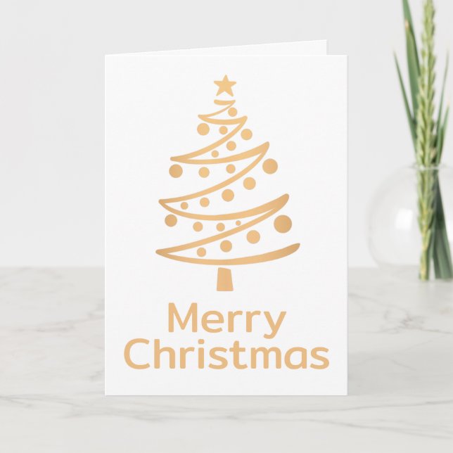 Modern Faux Gold Merry Christmas Tree Holiday Card (Front)