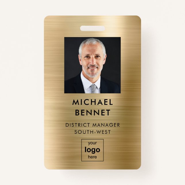 Modern Faux Gold Metallic Corporate Photo ID Badge (Front)
