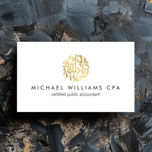 Modern Faux Gold Numbers Logo Accountant Business Card (Creator Uploaded)