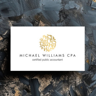 Modern Faux Gold Numbers Logo Accountant Business Card