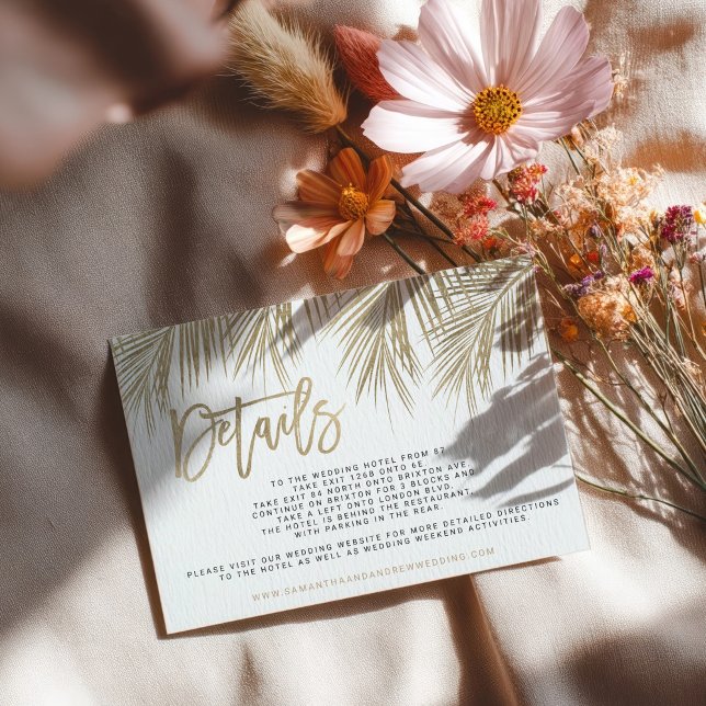 Modern faux gold palm tree elegant wedding details invitation (Modern faux gold palm tree elegant wedding details invitation)