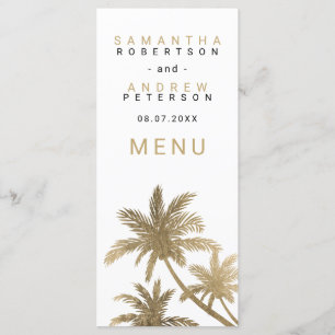 Modern faux gold palm trees elegant wedding menu
