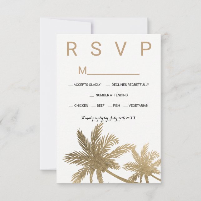 Modern faux gold palm trees RSVP wedding (Front)