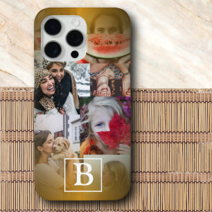 Modern Faux Gold Photo Collage & Monogram iPhone 15 Pro Max Case