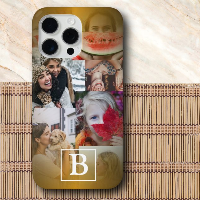 Modern Faux Gold Photo Collage & Monogram Case-Mate iPhone Case (Creator Uploaded)