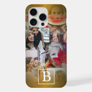 Modern Faux Gold Photo Collage & Monogram iPhone 15 Pro Max Case