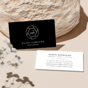 Modern Faux Gold Photographer Monogram Logo Business Card