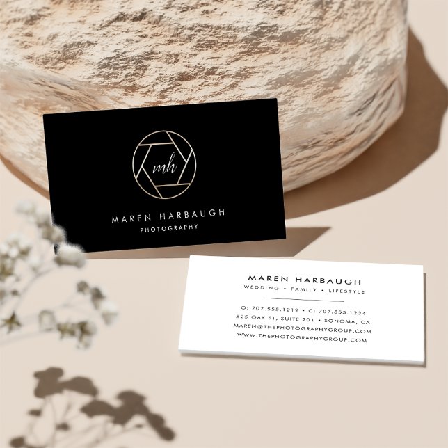 Modern Faux Gold Photographer Monogram Logo Business Card (Creator Uploaded)