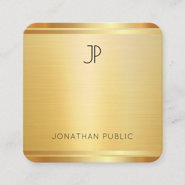 Modern Faux Gold Premium Silk Finish Elegant Luxe Square Business Card (Front)