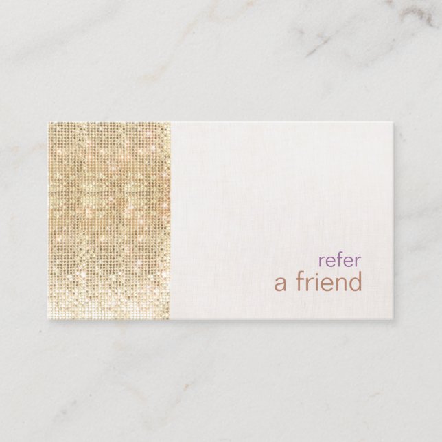 Modern FAUX Gold Sequins Refer A Friend Card Salon (Front)