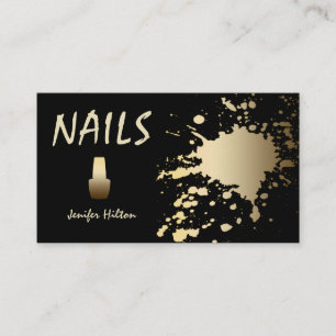 Modern faux gold splatter nail polish black business card