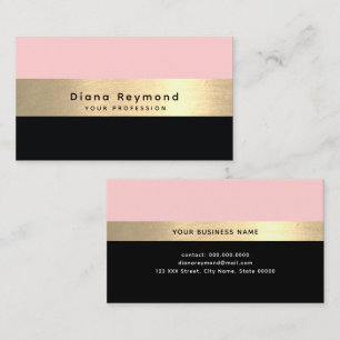 Modern faux gold stripe black blush pink business card