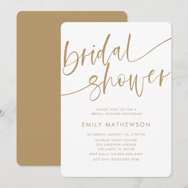 Modern Faux Gold Typography Bridal Shower Invitation (Front/Back)