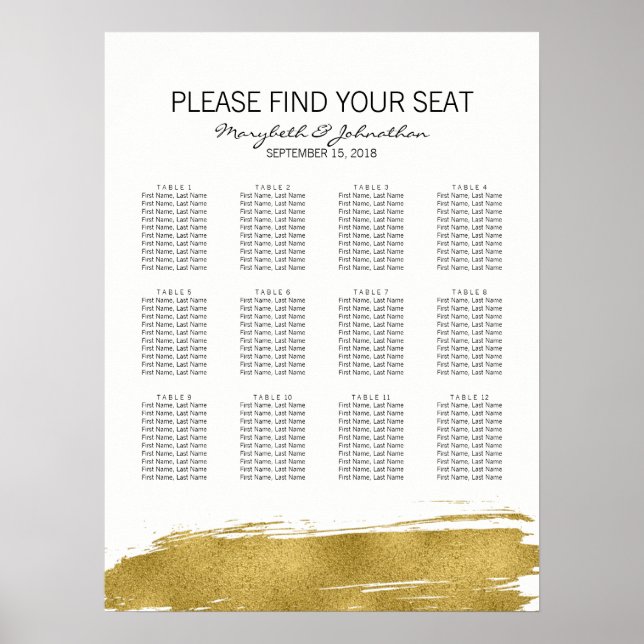 Modern Faux Gold Wedding Seating Chart Sign (Front)