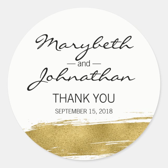 Modern Faux Gold Wedding Thank You Favour Sticker (Front)