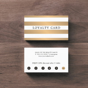Modern Faux Gold White Stripes Beauty Loyalty Card