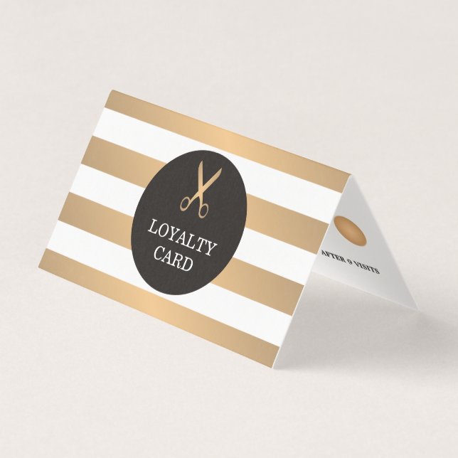 Modern Faux Gold White Stripes Hair Loyalty Card (Front)