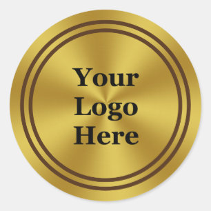 Modern Faux Gold Your Logo Here Template Classic Round Sticker