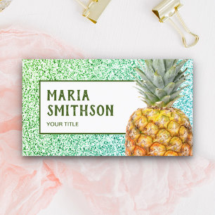 Modern Faux Green Glitter Tropical Pineapple Business Card
