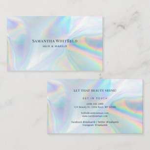 Modern Faux Holographic Beautician Makeup Business Card