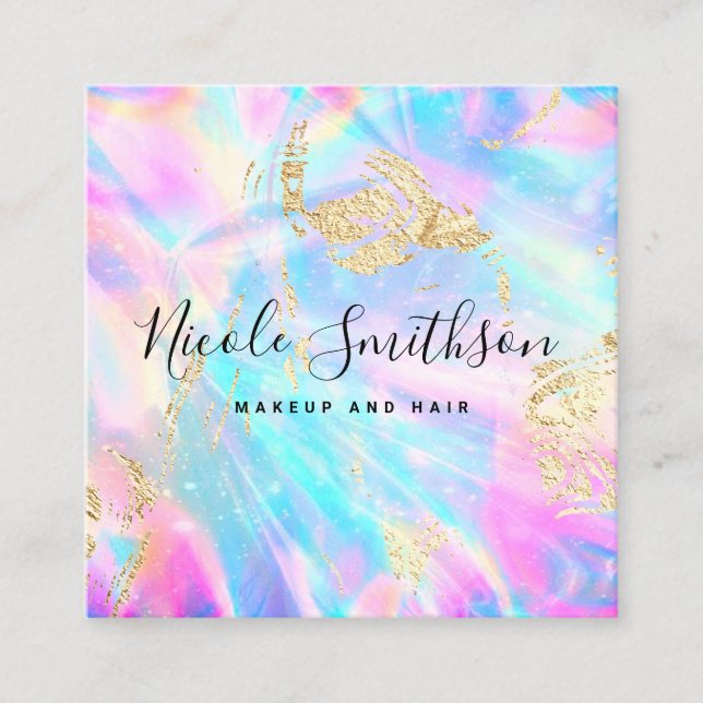 modern faux holographic design square business card (Front)