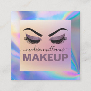 Modern Faux Holographic Elegant Signature Script  Square Business Card