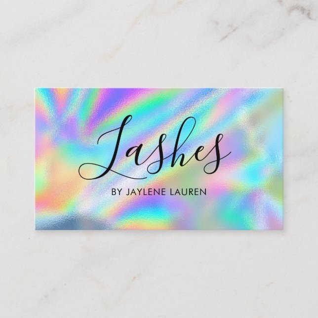 Modern Faux Holographic Foil Lashes Aftercare Card (Front)