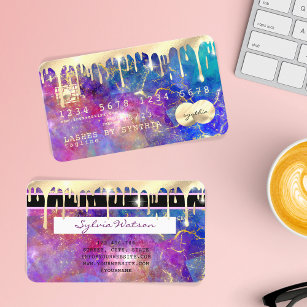 modern faux holographic opal stone business card