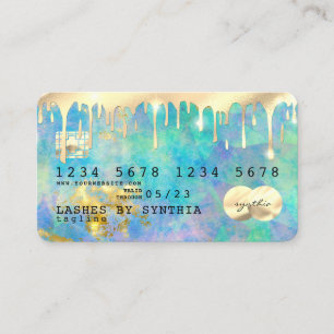 modern faux holographic opal stone business card