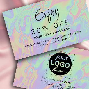 Modern Faux Holographic Pastel Script   Your Logo Discount Card