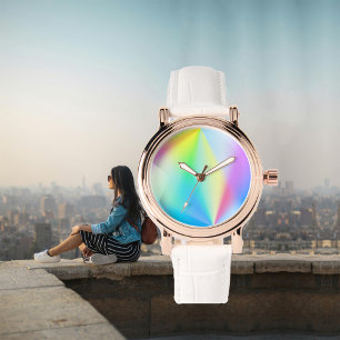 Modern faux iridescent pastel rainbow coloured watch