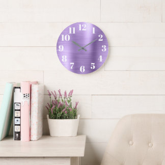 Modern Faux Light Amethyst Purple Foil Large Clock