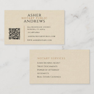 Modern Faux Linen Notary Public QR Code Business Card
