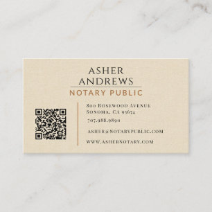 Modern Faux Linen Notary Public QR Code Business Card