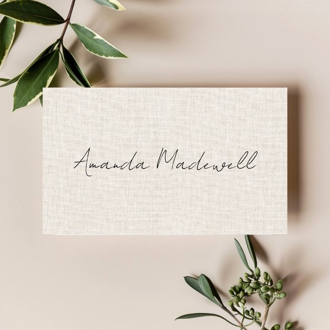 Modern Faux Linen Signature Script Name Business Card (Creator Uploaded)