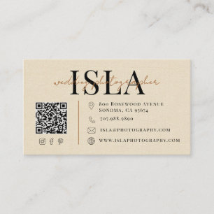 Modern Faux Linen Wedding Photographer QR Code Business Card
