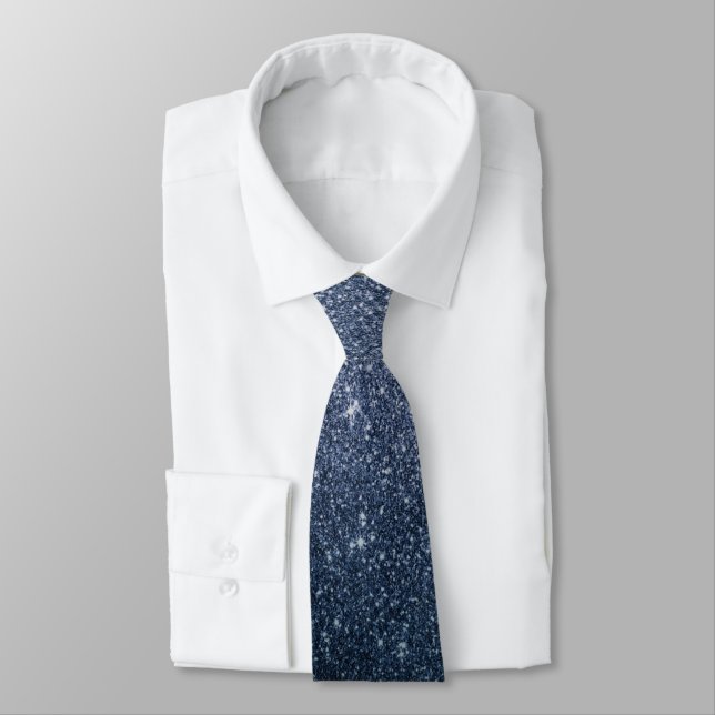 Modern Faux Navy Blue Glitter Tie (Tied)