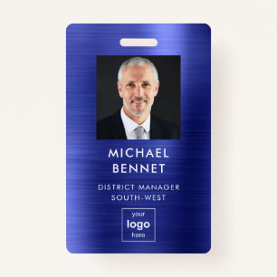 Modern Faux Navy Blue Metallic Corporate Photo ID ID Badge