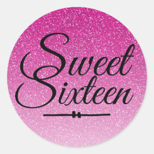Modern faux pink glitter ombre Sweet 16 Classic Round Sticker