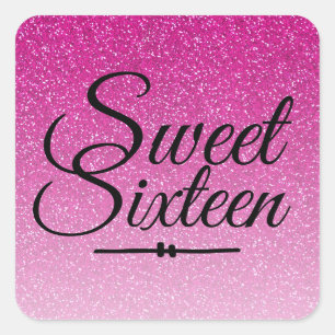 Modern faux pink glitter ombre Sweet 16 Square Sticker
