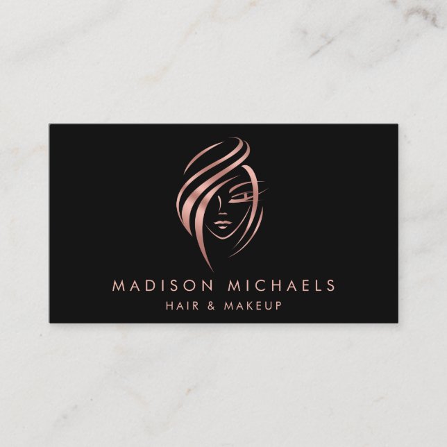 Modern Faux Pink Gold Abstract Hair Makeup  Busine Business Card (Front)