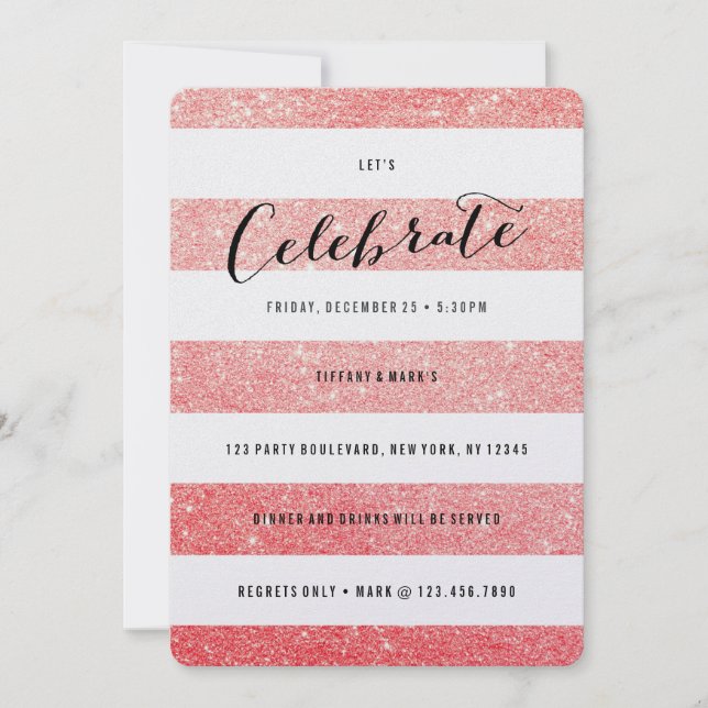 Modern Faux Red Glitter Party Invitation (Front)