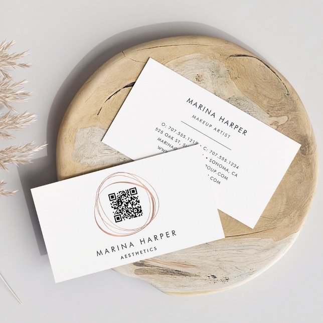 Modern Faux Rose Gold Abstract QR Code Business Card (Creator Uploaded)