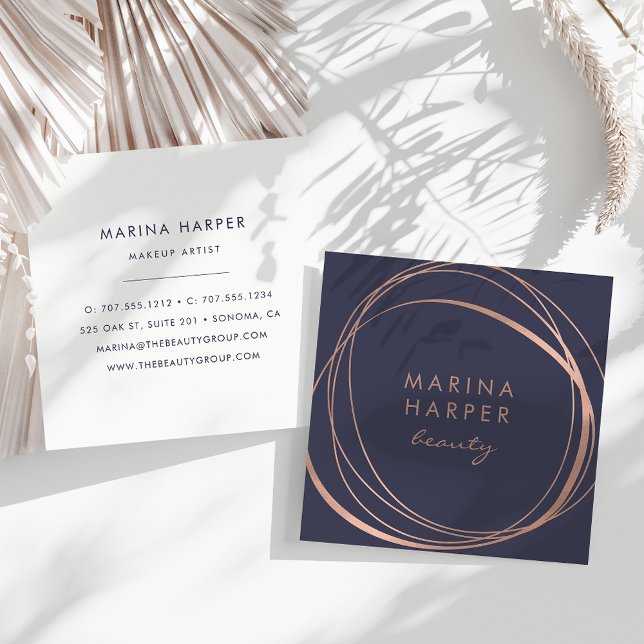 Modern Faux Rose Gold Abstract Square Business Card (Creator Uploaded)