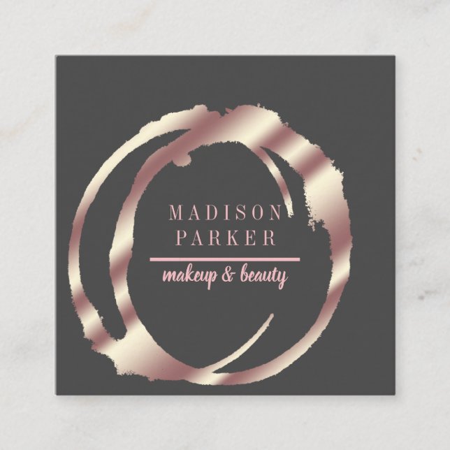 Modern Faux Rose Gold Abstract Square Square Business Card (Front)