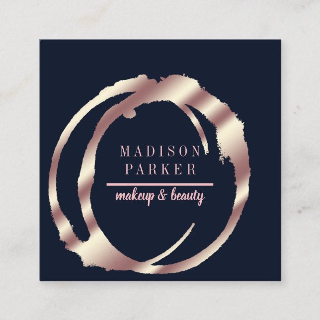 Modern Faux Rose Gold Abstract Square Square Business Card (Front)